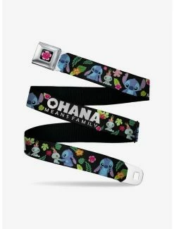 Best Sale 🎉 Disney Lilo & Stitch Ohana Means Family Scrump Poses Tropical Flora Seatbelt Belt ✔️