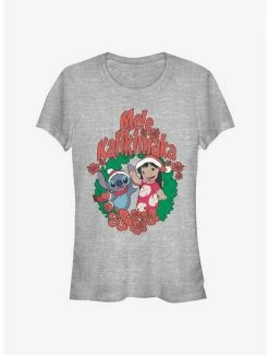 Wholesale 🛒 Disney Lilo & Stitch 🎁 Christmas Wreath 👧 Girls T-Shirt 🛒