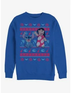 Discount 🌟 Disney Lilo & Stitch Holiday Lilo Hawaiian Pattern Crew Sweatshirt 👍