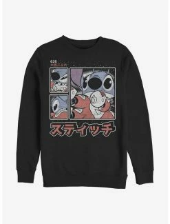 Promo 👍 Disney Lilo & Stitch Armed And Adorable Japanese Text Crew Sweatshirt 😉
