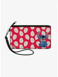 New 👍 Disney Lilo & Stitch Stitch Smiling Leaves Zip Clutch Canvas Wallet ✔️