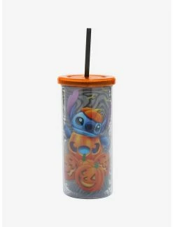 Promo 💯 Disney Lilo & Stitch Glow-In-The-Dark Pumpkin Acrylic Travel Cup ⭐