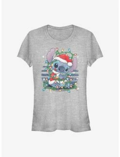 Hot Sale 😍 Disney Lilo & Stitch Holiday Lights 👧 Girls T-Shirt 🎉
