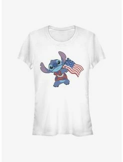 Budget 🎁 Disney Lilo & Stitch Tropical Stitch Flag 👧 Girls T-Shirt 🧨