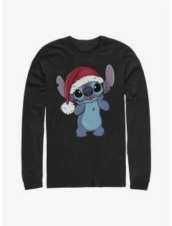 Outlet 👏 Disney Lilo & Stitch Wearing Santa Hat Long-Sleeve T-Shirt 🛒