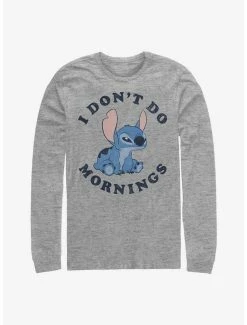 Discount ❤️ Disney Lilo & Stitch I Don't Do Mornings Long-Sleeve T-Shirt 🔥