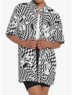 Coupon ❤️ Her Universe Disney Lilo & Stitch Warped Checkered 👧 Girls Woven Button-Up 🎁