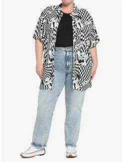 Deals 👍 Her Universe Disney Lilo & Stitch Warped Checkered 👧 Girls Woven Button-Up Plus Size 💯 -lilo and stitch shop 17286015 av1