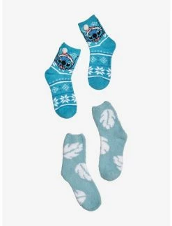 New 🎁 Disney Lilo & Stitch Fair Isle Fuzzy 🧦 Socks 2 Pair 🎁