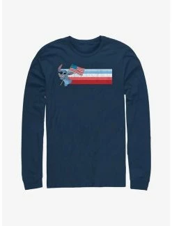 Hot Sale ❤️ Disney Lilo & Stitch Patriotic Stitch Long Sleeve T-Shirt 😀