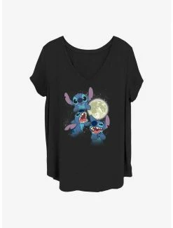 Brand new ✔️ Disney Lilo & Stitch Three Stitch Moon 👧 Girls T-Shirt Plus Size 🛒