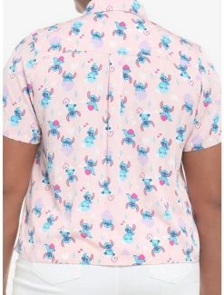 Best deal 🔔 Disney Lilo & Stitch Hearts Pink 👧 Girls Woven Button-Up Plus Size ⌛ -lilo and stitch shop 19840704 av2