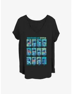 Discount 🤩 Disney Lilo & Stitch Emotions of Stitch 👧 Girls T-Shirt Plus Size 🔔