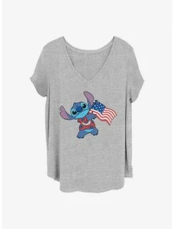 Promo 🔥 Disney Lilo & Stitch Tropic Stitch Flag 👧 Girls T-Shirt Plus Size 🎉