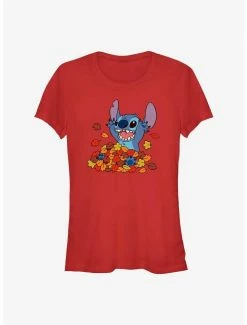 Brand new 🎉 Disney Lilo & Stitch Leaf Pile 👧 Girls T-Shirt 💯