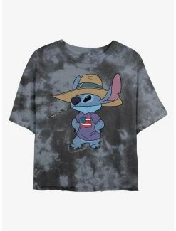 Cheap 😀 Disney Lilo & Stitch Cowboy Stitch Tie-Dye 👧 Girls Crop T-Shirt 😀