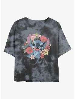 Deals 🔥 Disney Lilo & Stitch Floral Stitch Tie-Dye 👧 Girls Crop T-Shirt 👏