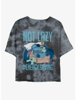 Discount 🛒 Disney Lilo & Stitch Lazy Energy Tie-Dye 👧 Girls Crop T-Shirt ✔️