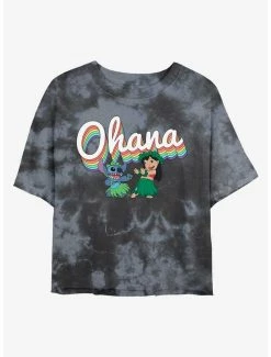 Brand new 🔔 Disney Lilo & Stitch Rainbow Ohana Tie-Dye 👧 Girls Crop T-Shirt 😉