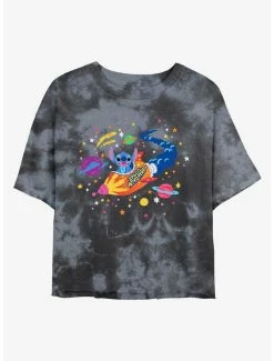 Flash Sale 🔥 Disney Lilo & Stitch Rocket Space Adventure Tie-Dye 👧 Girls Crop T-Shirt ✔️