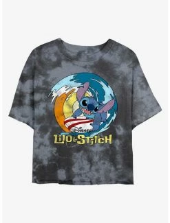 New 🎁 Disney Lilo & Stitch Surf's Up Tie-Dye 👧 Girls Crop T-Shirt 😉