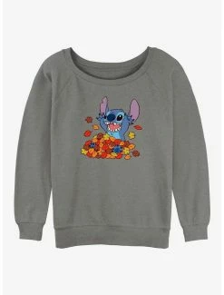 Flash Sale 🎁 Disney Lilo & Stitch Leaf Pile 👧 Girls Slouchy Sweatshirt 😍