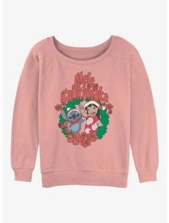 Budget 👍 Disney Lilo & Stitch Mele Kalikimaka Wreath 👧 Girls Slouchy Sweatshirt 💯