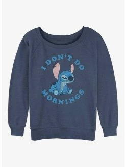 Best Pirce 👏 Disney Lilo & Stitch I Don't Do Mornings 👧 Girls Slouchy Sweatshirt 🛒