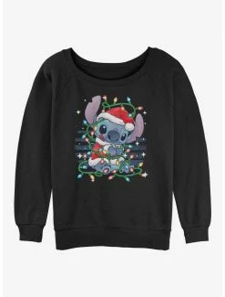 Brand new 😉 Disney Lilo & Stitch 🎄 Christmas Lights 👧 Girls Slouchy Sweatshirt 🧨