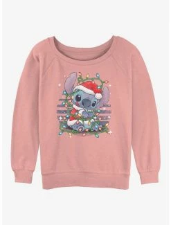 Budget ✨ Disney Lilo & Stitch 🎄 Christmas Lights 👧 Girls Slouchy Sweatshirt 👍