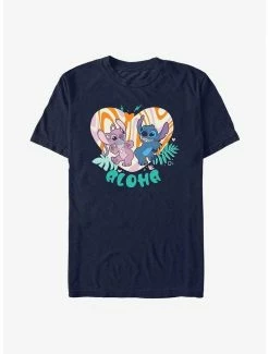 Best Pirce 😀 Disney Lilo & Stitch Angel and Stitch Groovy Heart T-Shirt 🤩