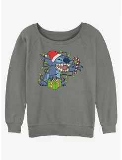 Deals 😍 Disney Lilo & Stitch ❄ Christmas Lights 👧 Girls Slouchy Sweatshirt 🔔
