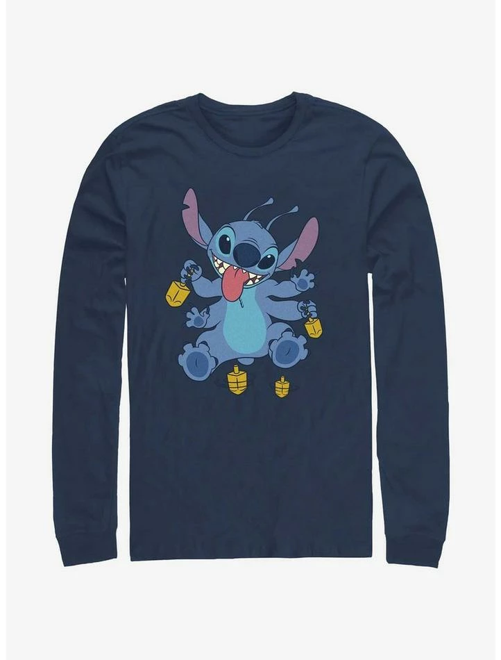 Promo 👍 Disney Lilo & Stitch Hanukkah Spinning Dreidels Long-Sleeve T-Shirt 🔥 3 Promo 👍 Disney Lilo & Stitch Hanukkah Spinning Dreidels Long-Sleeve T-Shirt 🔥
