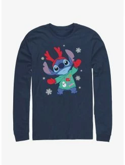 New ✨ Disney Lilo & Stitch Reindeer Stitch Long-Sleeve T-Shirt 😀
